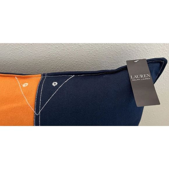 RALPH LAUREN CASEY COLOR BLOCK DECO THROW PILLOW 20” x 20" NAVY ORANGE NWT - Picture 4 of 8